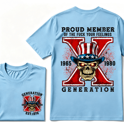 Custom Your Year Proud Member of The Fuck Your Feelings Gen X EST.Year Horror Skull T-Shirt